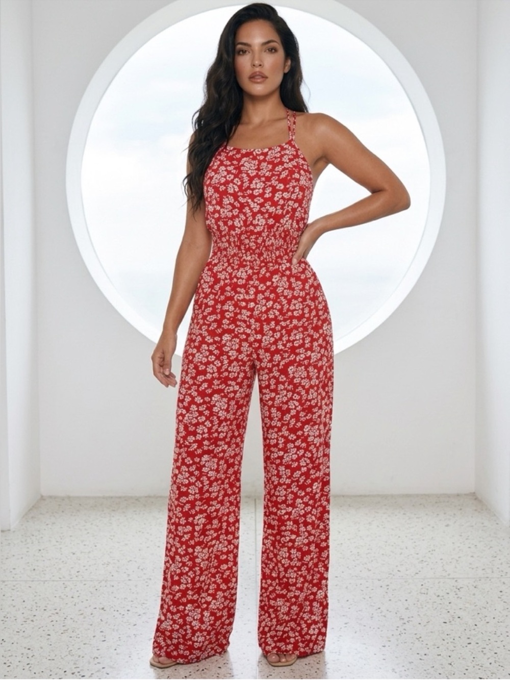 Red Floral Wide-Leg Jumpsuit